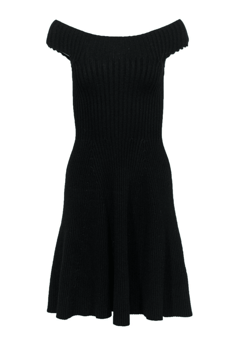 Kate Spade - Black Knit Off-the-Shoulder Flared Dress - Trendy Seconds