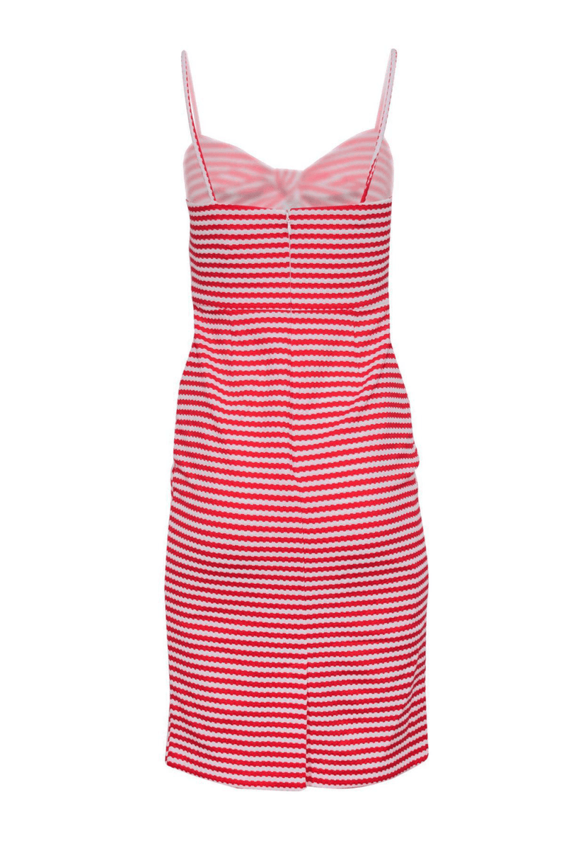 Hutch - Red & White Striped Textured Sleeveless Midi Dress W/ Keyhole - Trendy Seconds