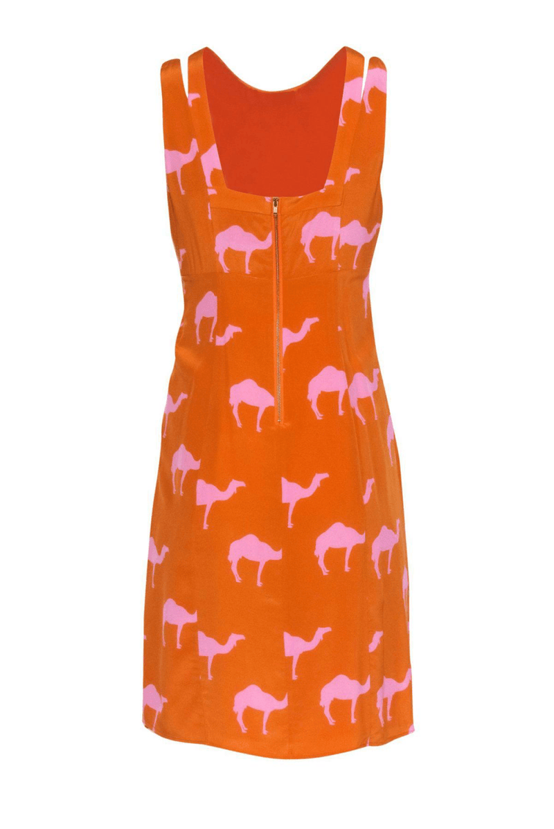 Charlotte Taylor - Orange & Pink Camel Printed Pleated Dress - Trendy Seconds