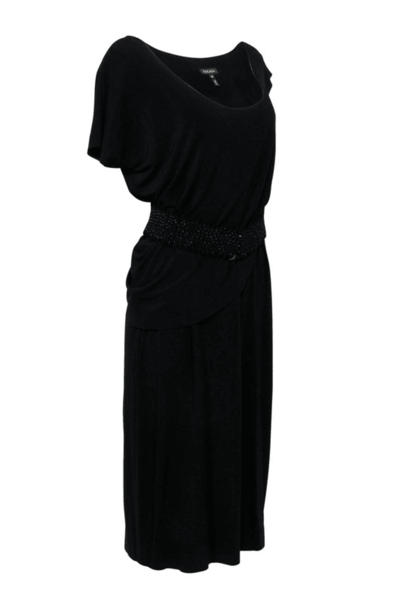 Escada - Black Draped Sleeveless Midi Dress W/ Embellished Belt - Trendy Seconds