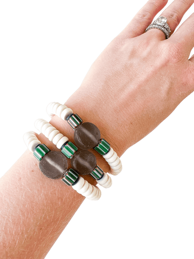 Charcoal Sea Glass with Green Glass Bracelet - Trendy Seconds